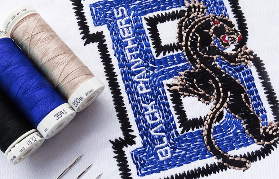 Hand Stitch Effect - Black Panther logo