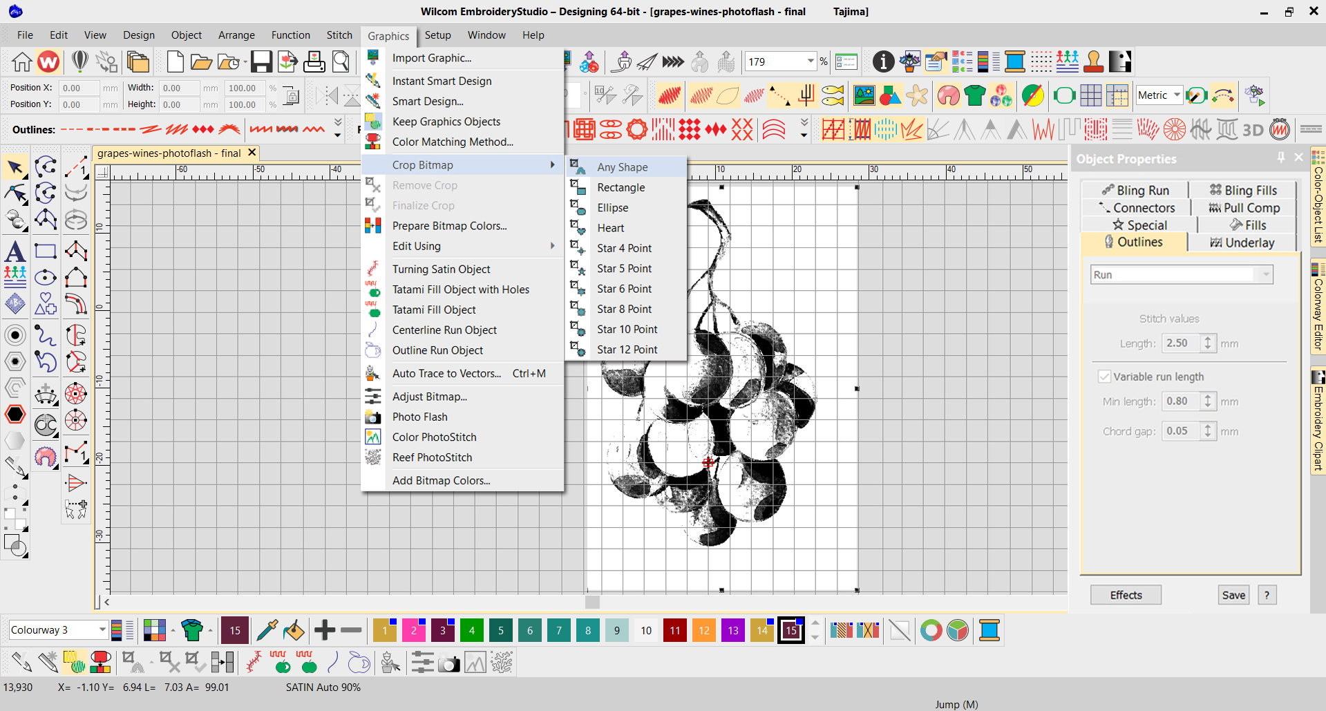 Crop bitmap image inside EmbroideryStudio Designing
